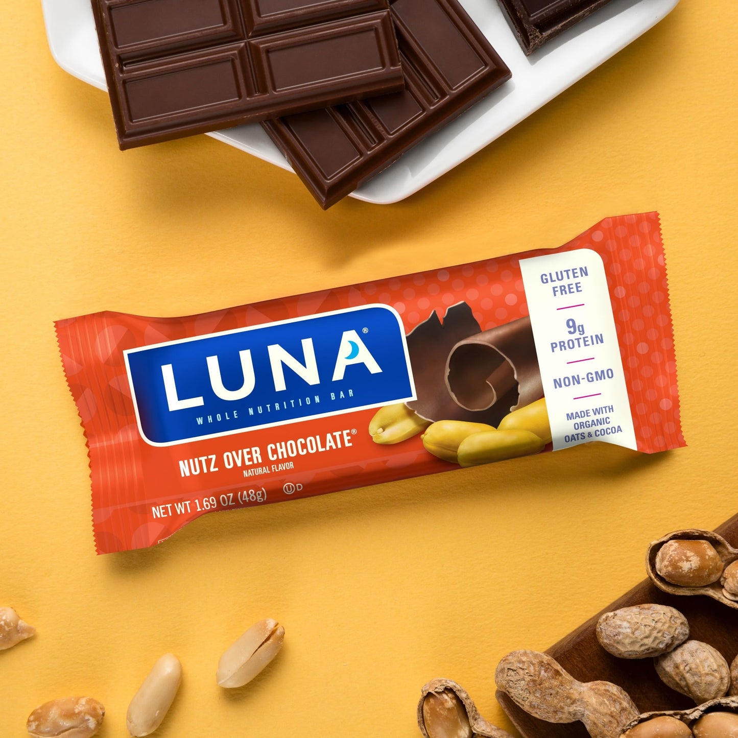 LUNA Bar - Nutz Over Chocolate Flavor - Snack Bars - Non-GMO - Gluten-Free Protein Bars - Made with Organic Oats (1 Count)