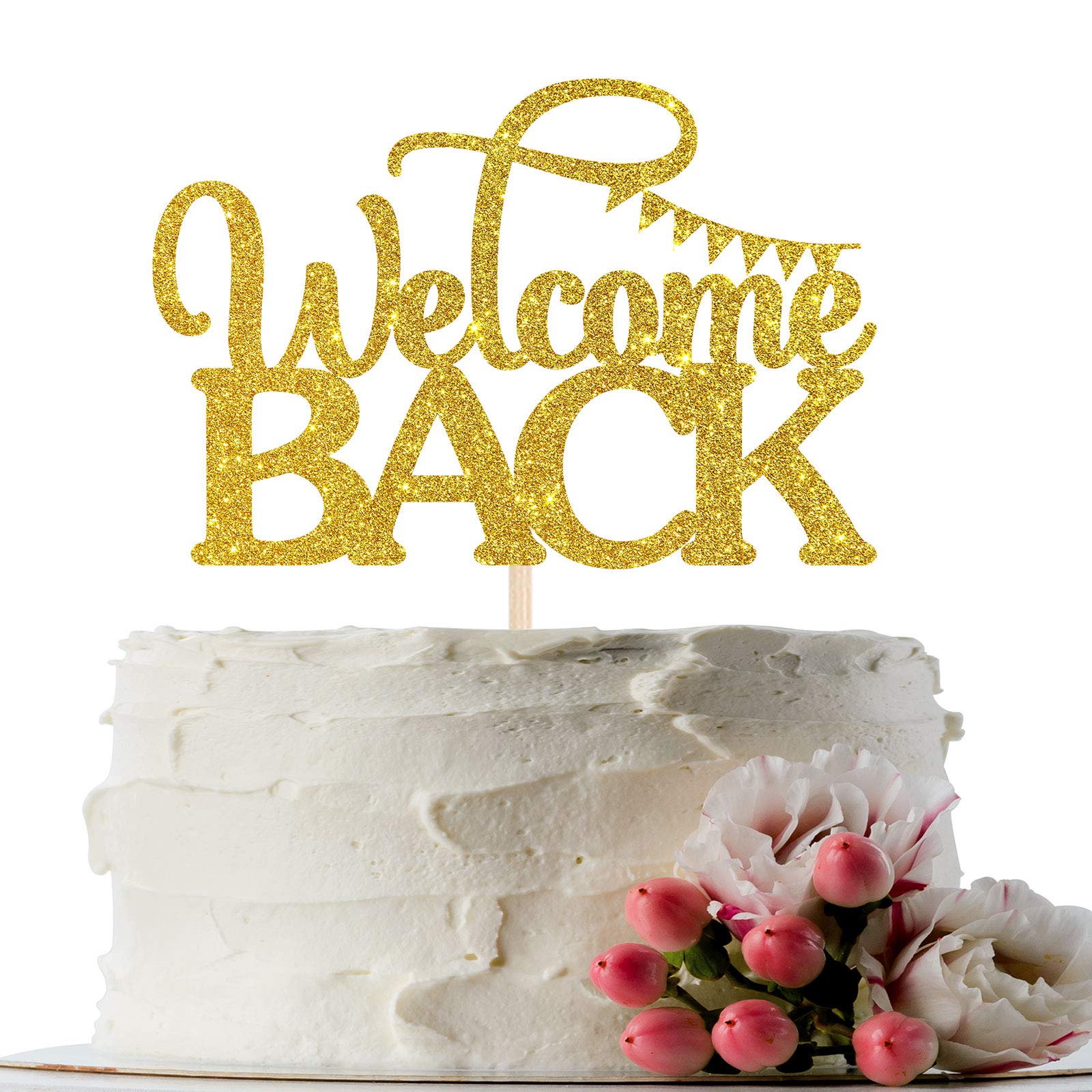 Innoru Gold Glitter Welcome Back Cake Topper For Welcome Home Party Cake Decor - Back To School - Retirement - New House - House