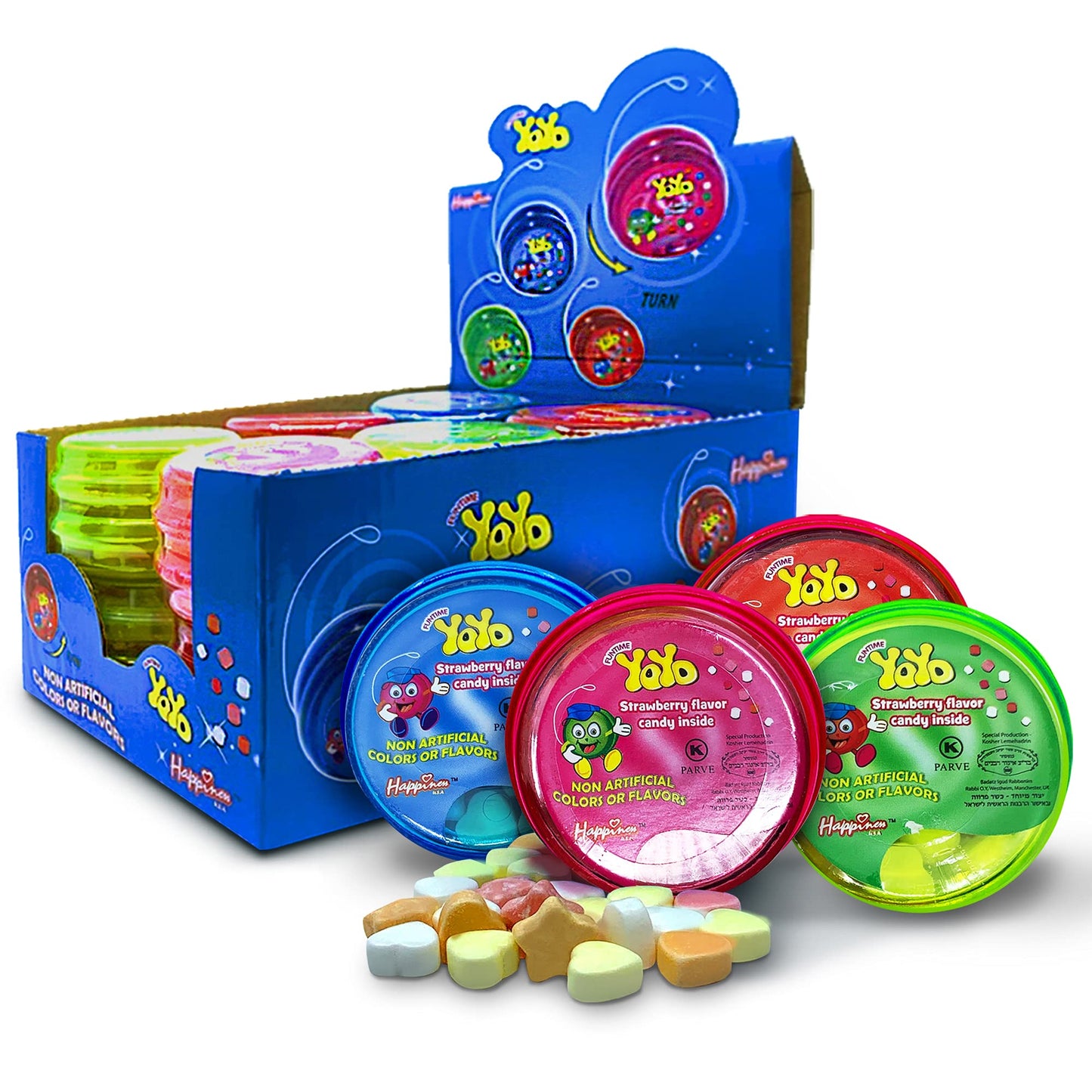Happiness USA YoYo FIlled with Strawberry Hard Candy Pack of 12 | Novelty Toy & Individually Wrapped Candy Variety Pack | No Art