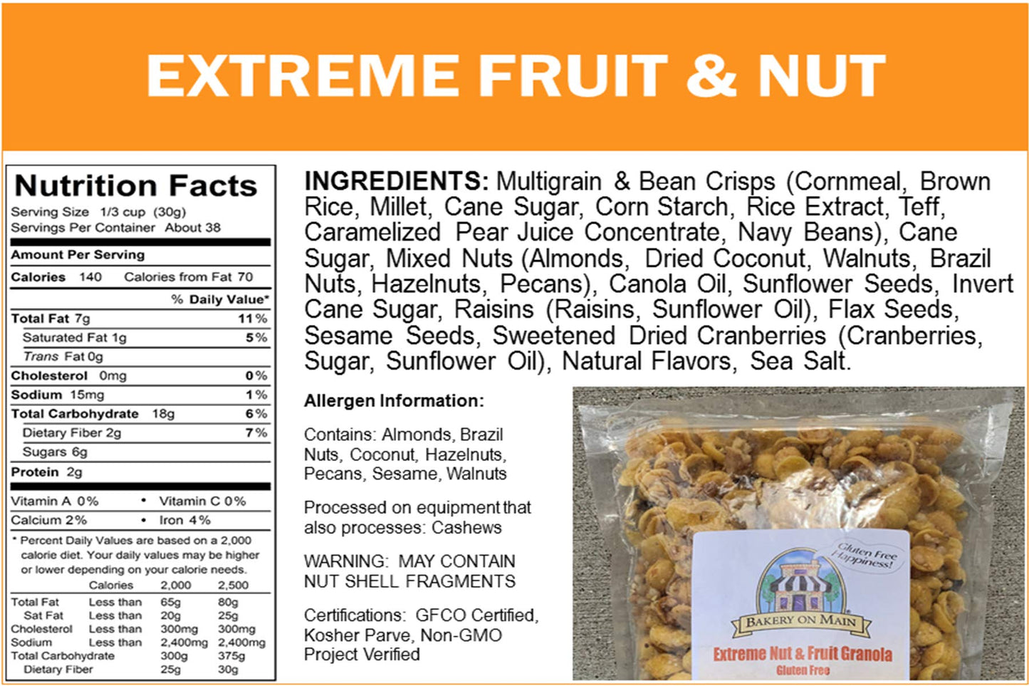 Bakery On Main Gluten Free Granola, Extreme Fruit & Nut, 2.5 Pound (Pack Of 10)