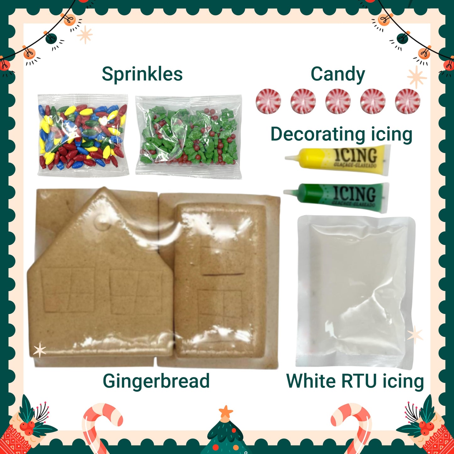 Sarah'S Candy Factory Gingerbread Cookie House Kit - 2 Lbs - Easy To Decorate - Includes Everything Needed To Assemble And Decor
