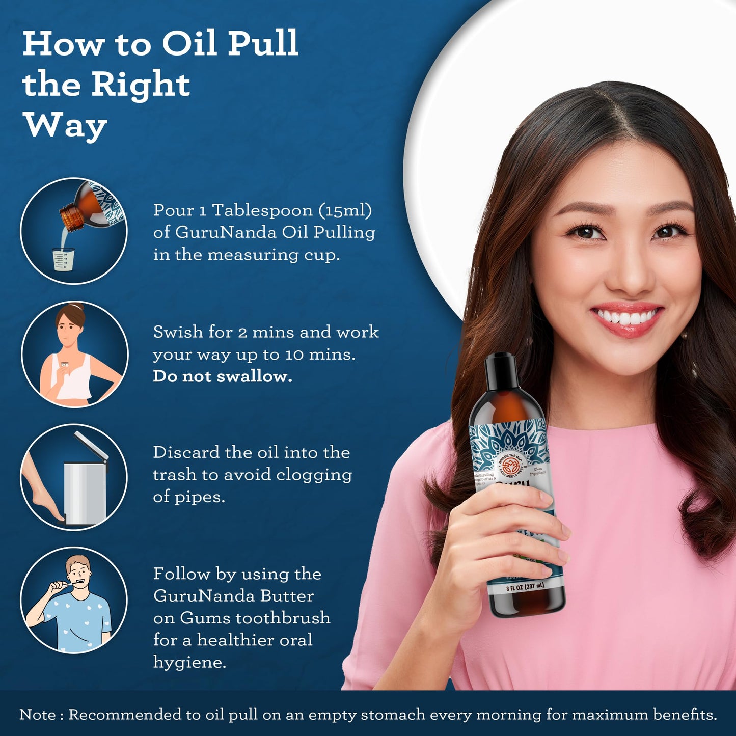 Gurunanda Advanced Formula Oil Pulling With Tongue Scraper - Coconut Oil Natural Mouthwash For Healthy Teeth & Gums With Vitamin