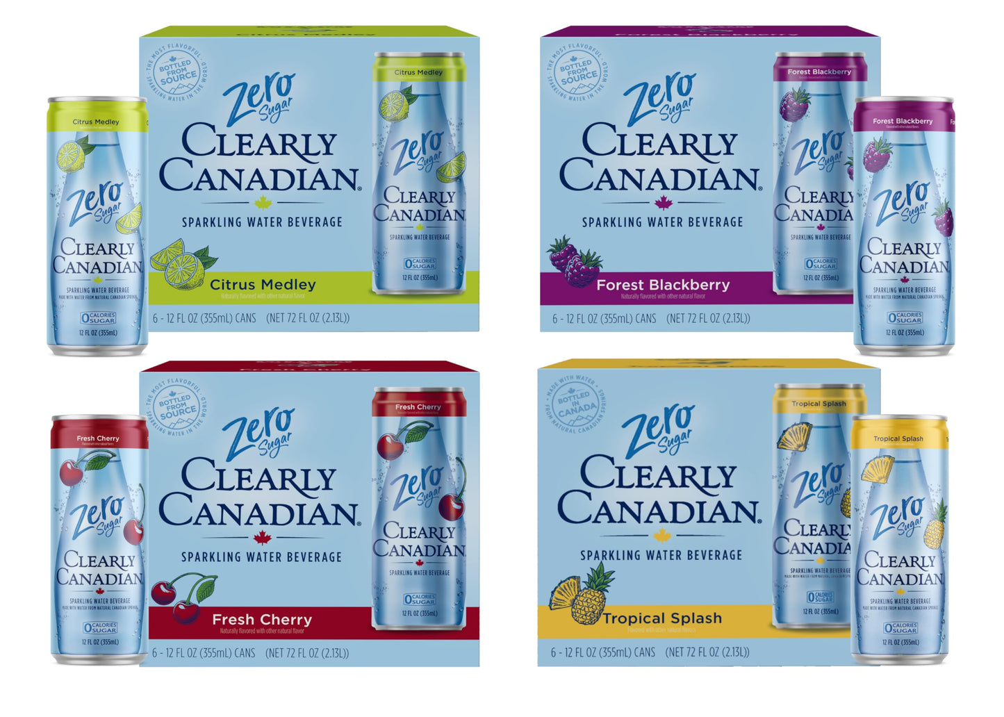 Clearly Canadian Sparkling Water Variety Pack, Zero Sugar, Assorted Flavors, 24-Pack