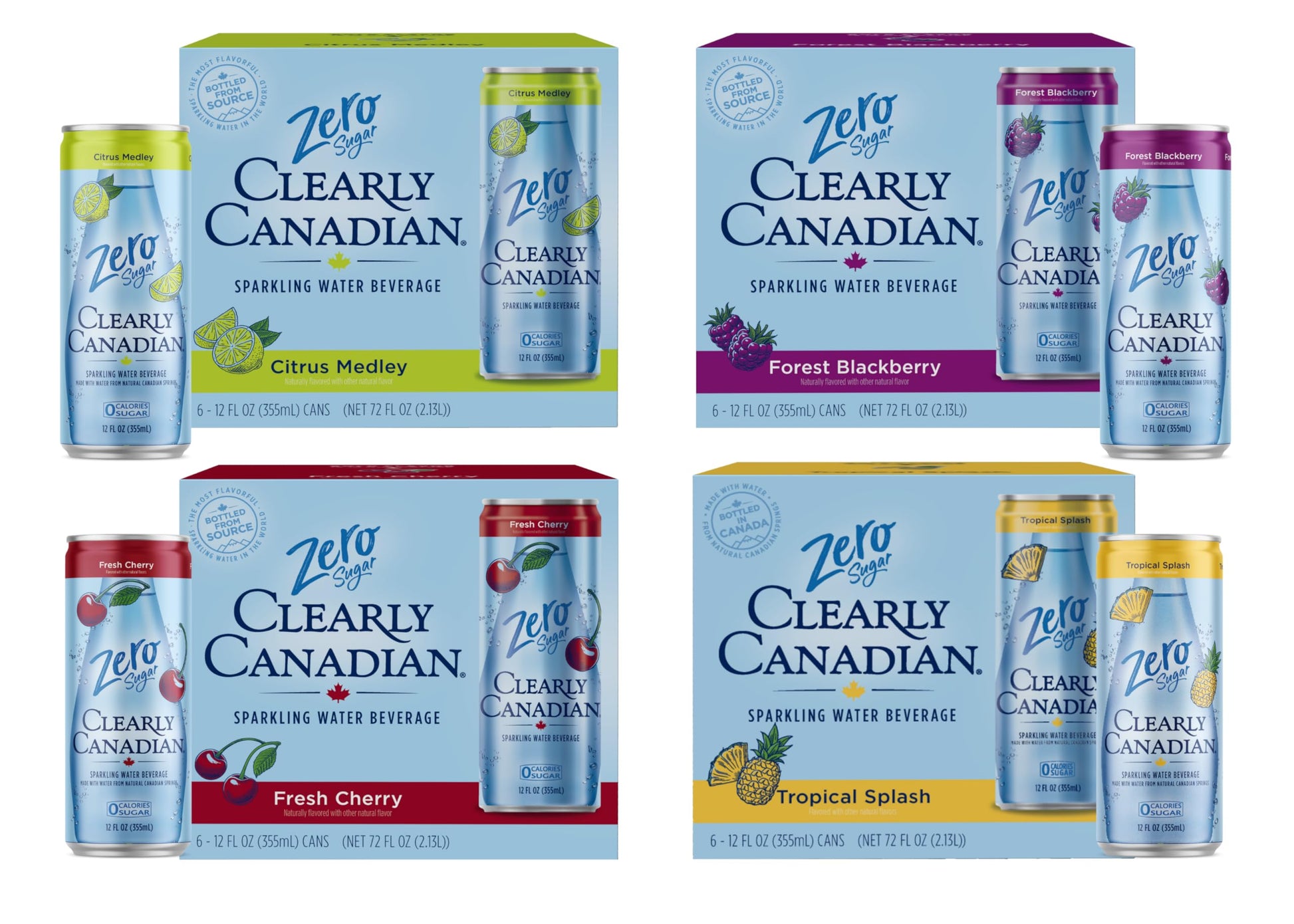 Clearly Canadian Sparkling Water Variety Pack, Zero Sugar, Assorted Flavors, 24-Pack