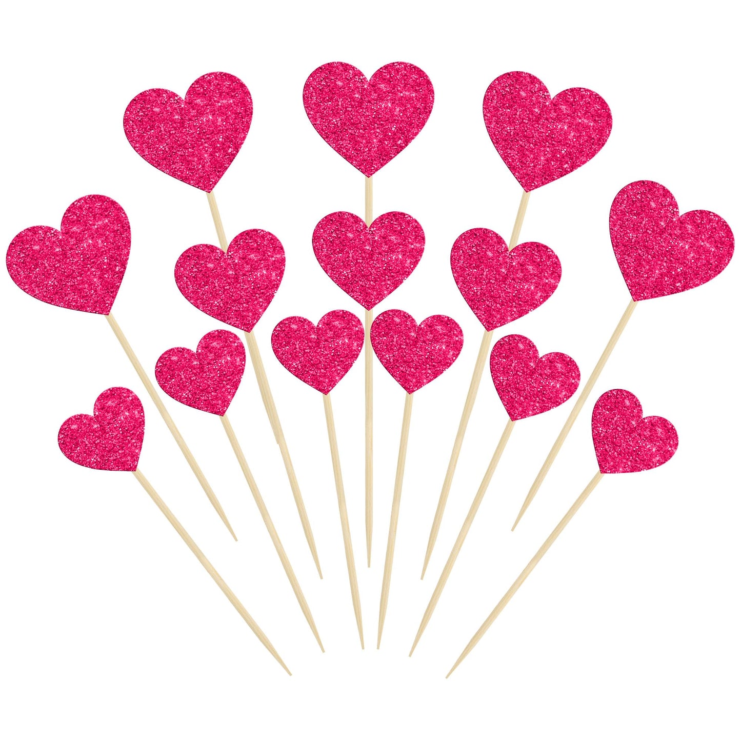 Gyufise Heart Cupcake Toppers 30Pcs Glitter Paper Rose Red for Valentines Day Wedding Party Decorations