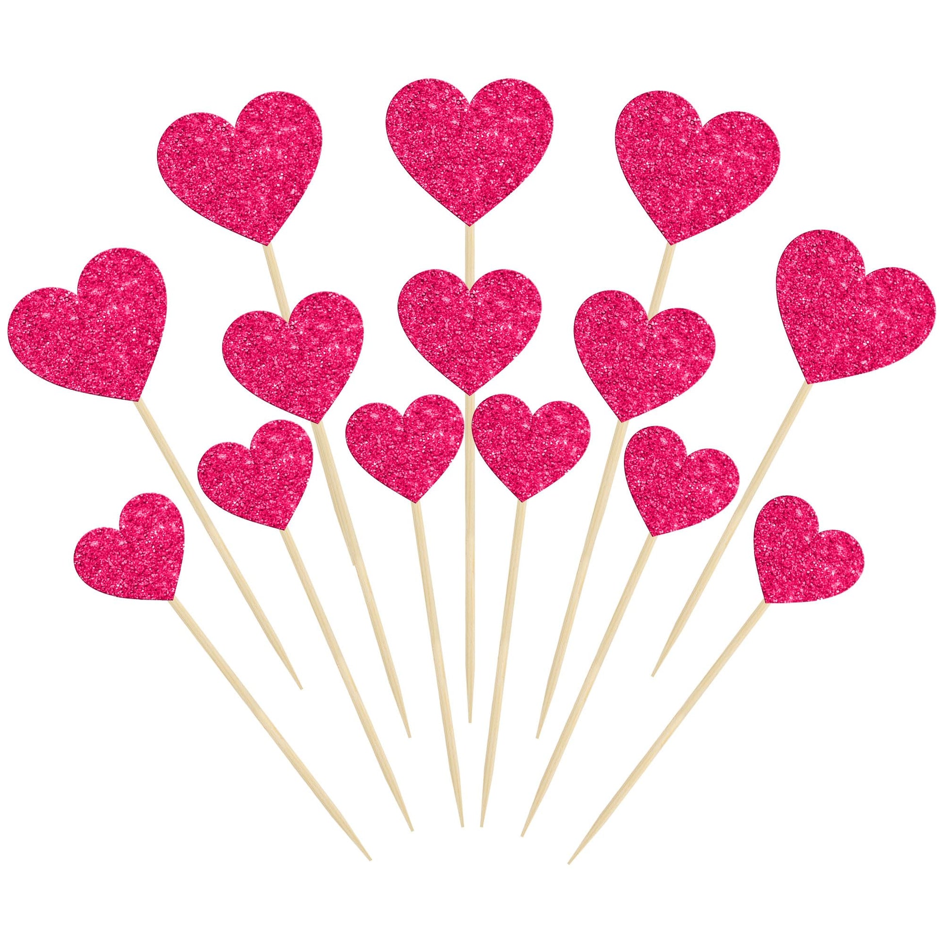 Gyufise Heart Cupcake Toppers 30Pcs Glitter Paper Rose Red for Valentines Day Wedding Party Decorations