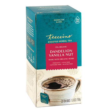 Teeccino Herbal Tea Dandelion Vanilla Nut Caffeine Free Prebiotic 25 Tea Bags