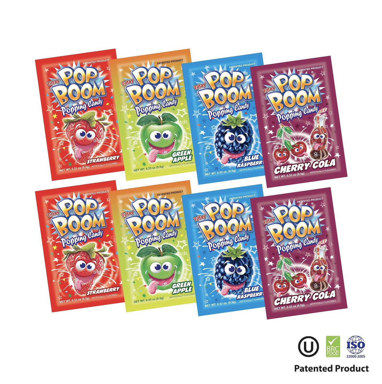 Tiltay Pop Boom Popping Candy - 4 Flavor Assortment, Strawberry, Cherry Cola, Green Apple, Blue Raspberry (32 Pack)