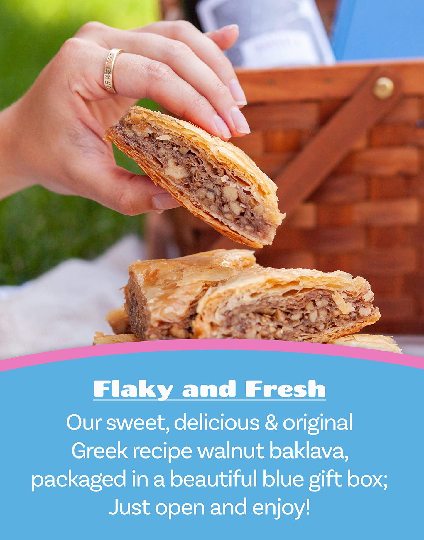 Bakluva 4-Piece Baklava Pastry Dessert Gift Box - (4) Large 2.3 Oz (66 Gram) Pieces - Perfect For Gifts, Parties, And More