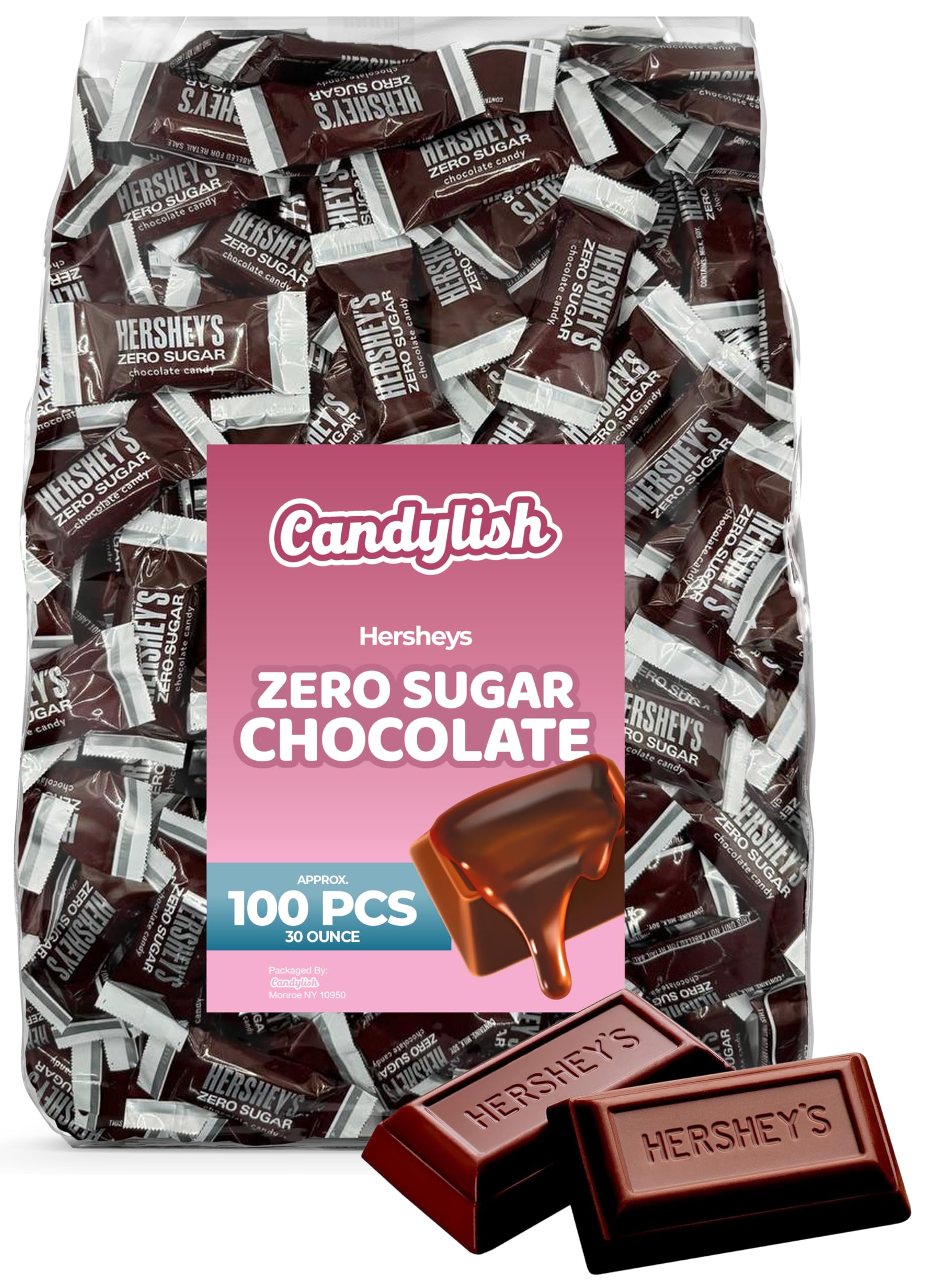 Hershey'S Zero Sugar Milk Chocolate Candy Bars - Approx. 100 Pieces, 30 Ounces Bulk Pack
