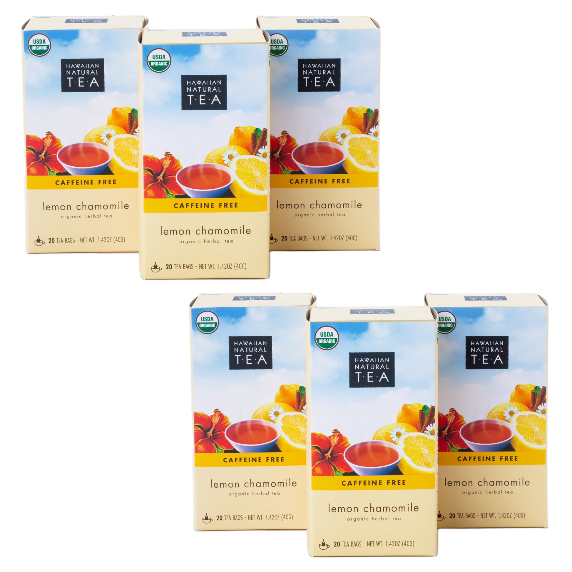 HAWAIIAN NATURAL T·E·A Organic Lemon Chamomile Tea - Caffeine Free Herbal - 120 Tea Bags - Relaxing, Calming Bedtime Tea