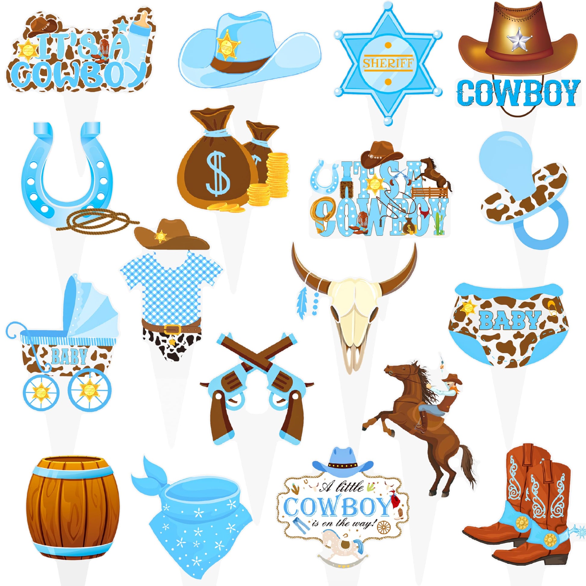 48Pcs Cowboy Baby Shower Cupcake Toppers Western Theme Cupcake Toppers Cowboy Cake Decoration For Kids Cowboy Birthdays Party Ba