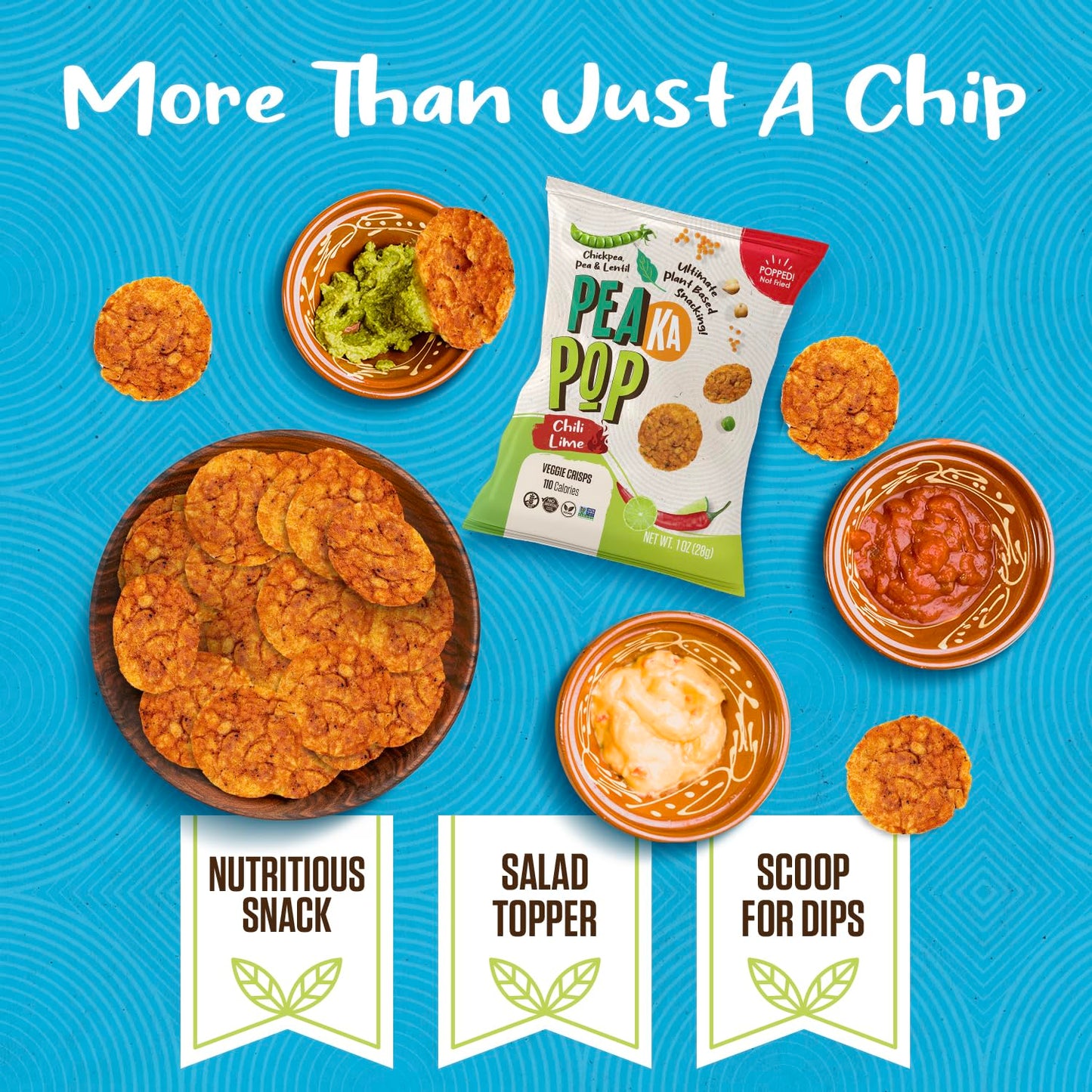PEAKAPOP Veggie Chips - Plant-Based Popped Chips, Vegan & Gluten-Free, Chili Lime, 1 oz Bags (15-Pack)