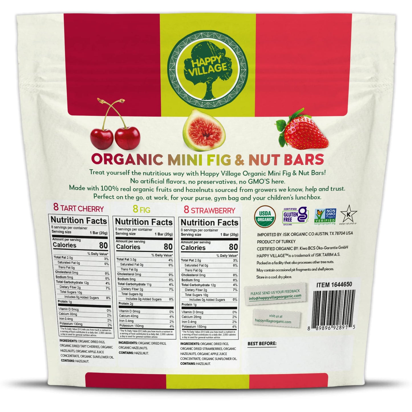 Happy Village Organic Mini Fig & Nut Bars, Variety (24 Packs, 0.7 Oz Each), No Refined Sugar, Kosher, Non-Gmo, Gluten Free, Vega
