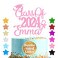 Personalized Cake Topper Custom Congrats Graduation Hat Student Class Of 2024 Double Sided Glitter Card Baby Pink