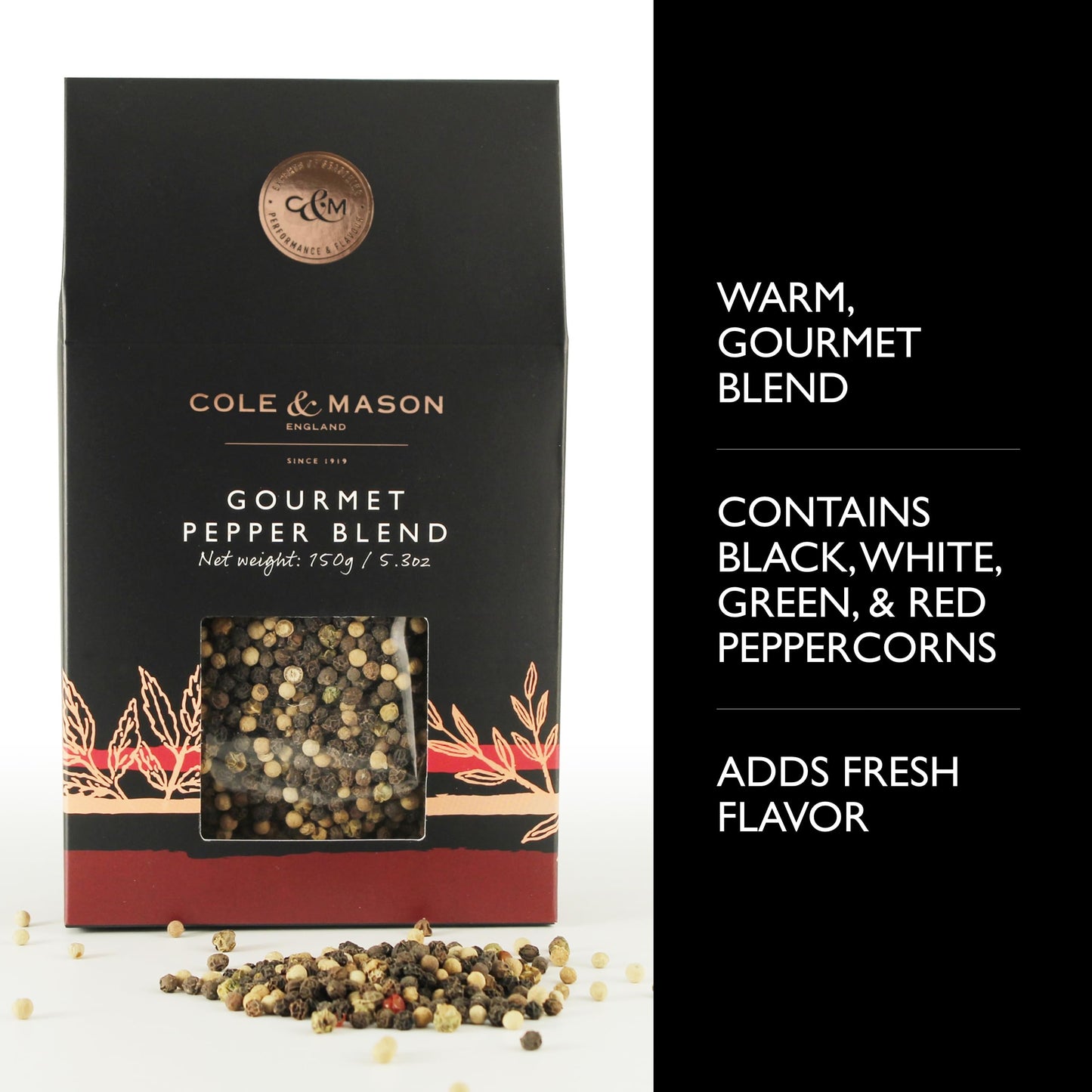 Cole & Mason Gourmet Peppercorn Refill Box - Freshly Ground Flavor For Your Culinary Creations 5.3Oz