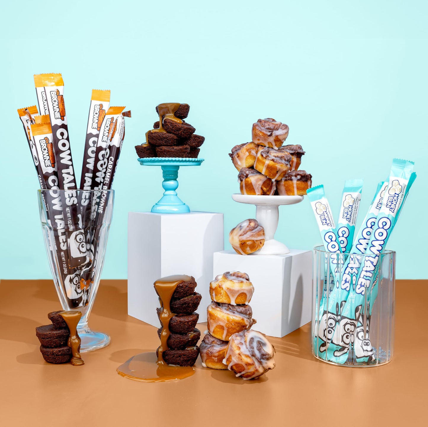 Goetzes Candy Bake Shoppe Cow Tales Mix - Honey Bun & Caramel Brownie - 36Ct. Canister - Fresh From The Factory