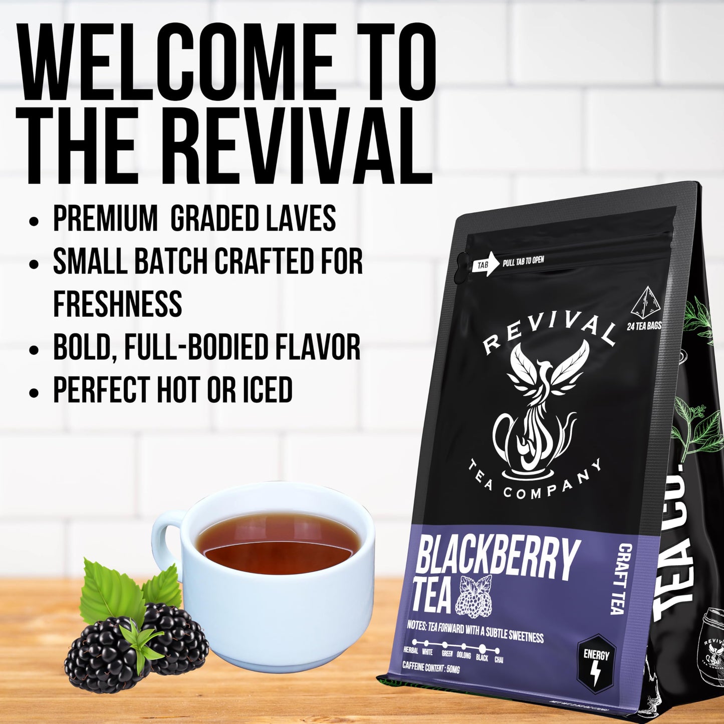 REVIVAL TEA COMPANY Blackberry Tea - Black Tea Blend with Blackberry Leaf - 24 Tea Bags
