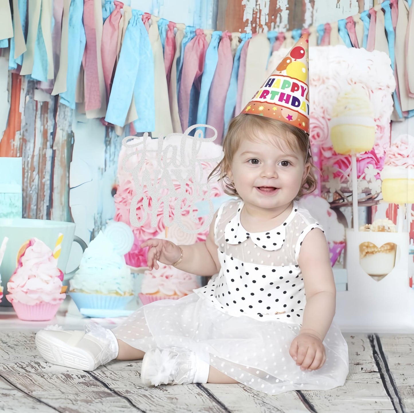 Ahaoray Half Way To One Cake Topper - Silver Glitter 6 Months Birthday Decorations Supplies - Half Birthday Decorations Baby Gir