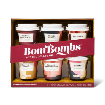 Bombombs Gift Set Of Mini Cup Hot Chocolates In 6 Flavors - Double Chocolate, French Vanilla, Peppermint, Salted Caramel And Mor