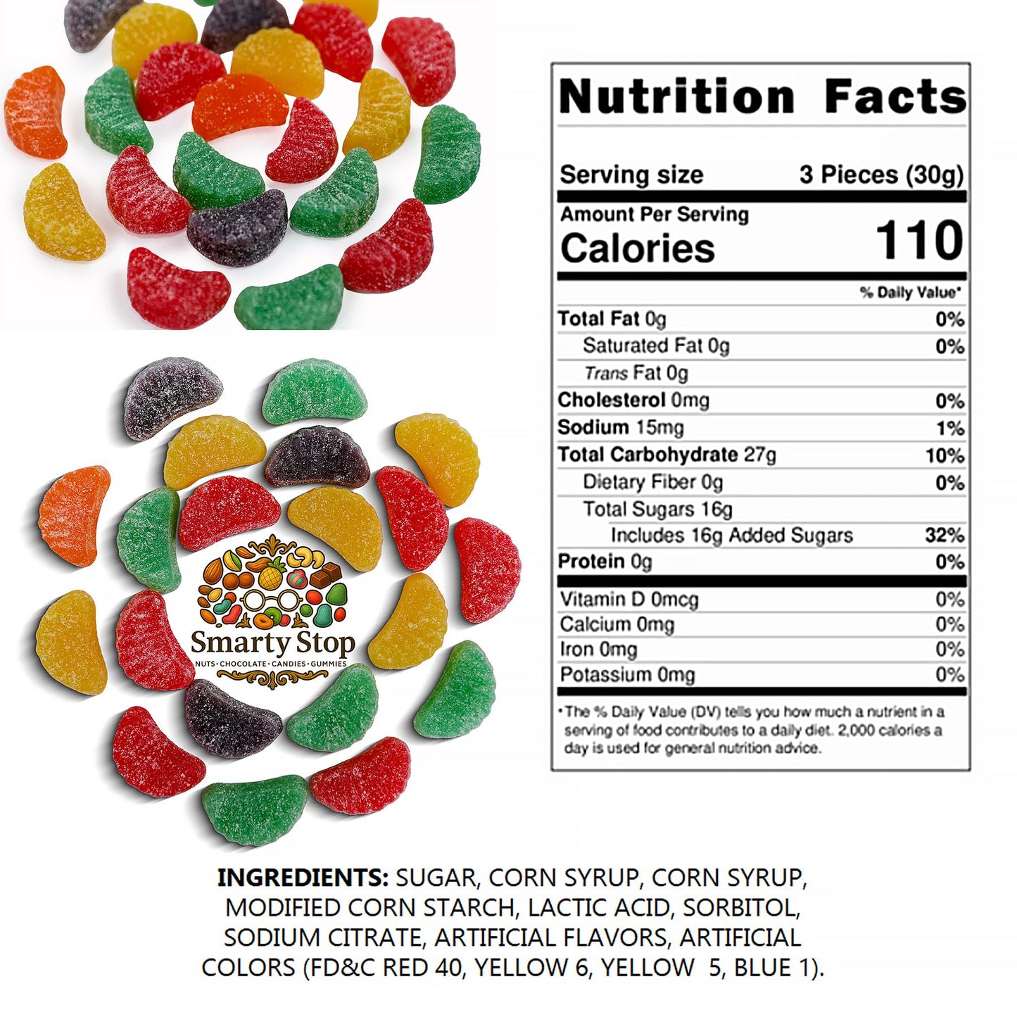 Smarty Stop Assorted Slice Wedges Candy - 5 LB Pack - Orange & Lime Flavors