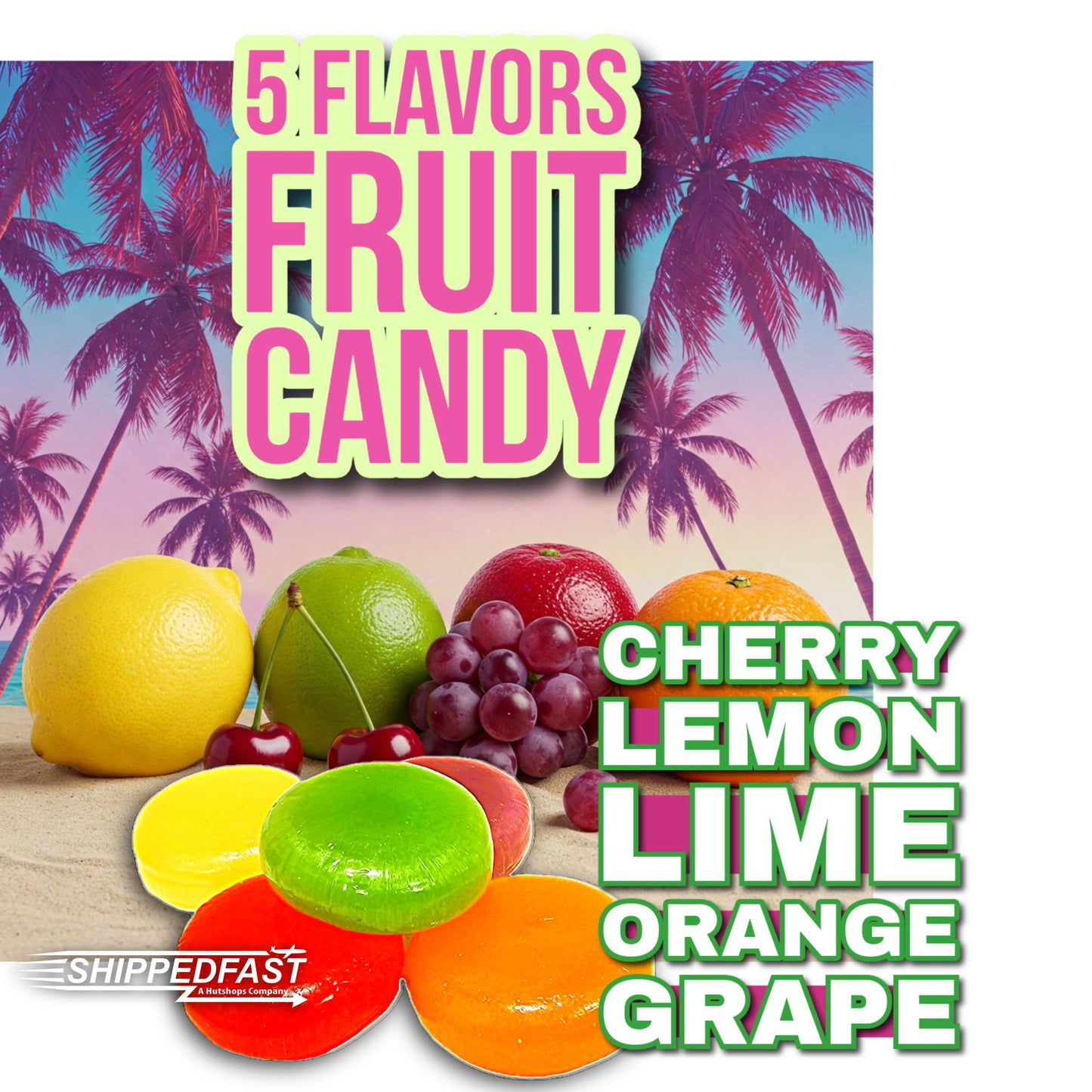 Shippedfast Fruit Disc Hard Candy, Assorted Classic Flavors, 3 lbs, Individually Wrapped, Approx. 260 Count, 10.5 x 9.5 x 2 inches