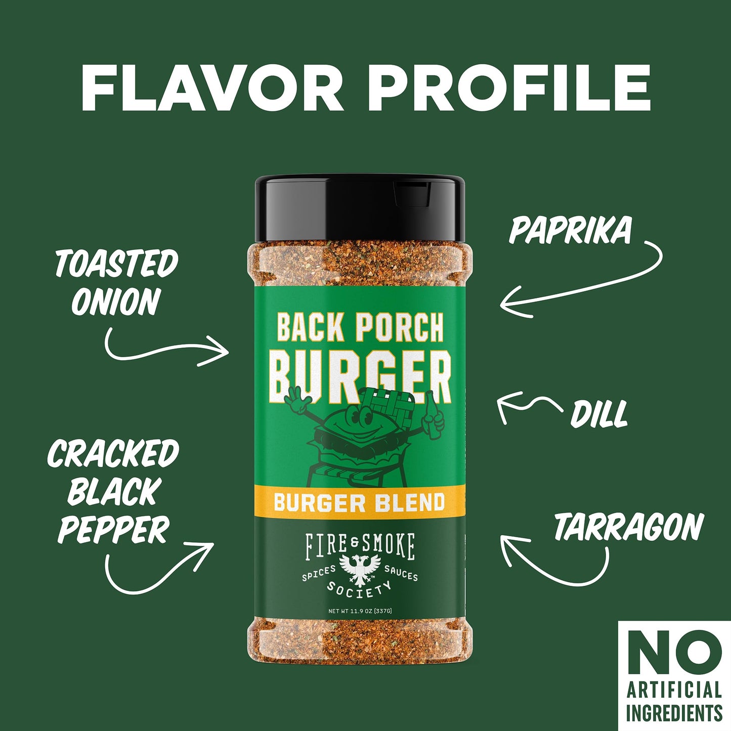 Fire & Smoke Society BBQ Rub - Back Porch Burger Seasoning, 11.9 oz, For Beef, Pork, Chicken, Turkey, Veggies