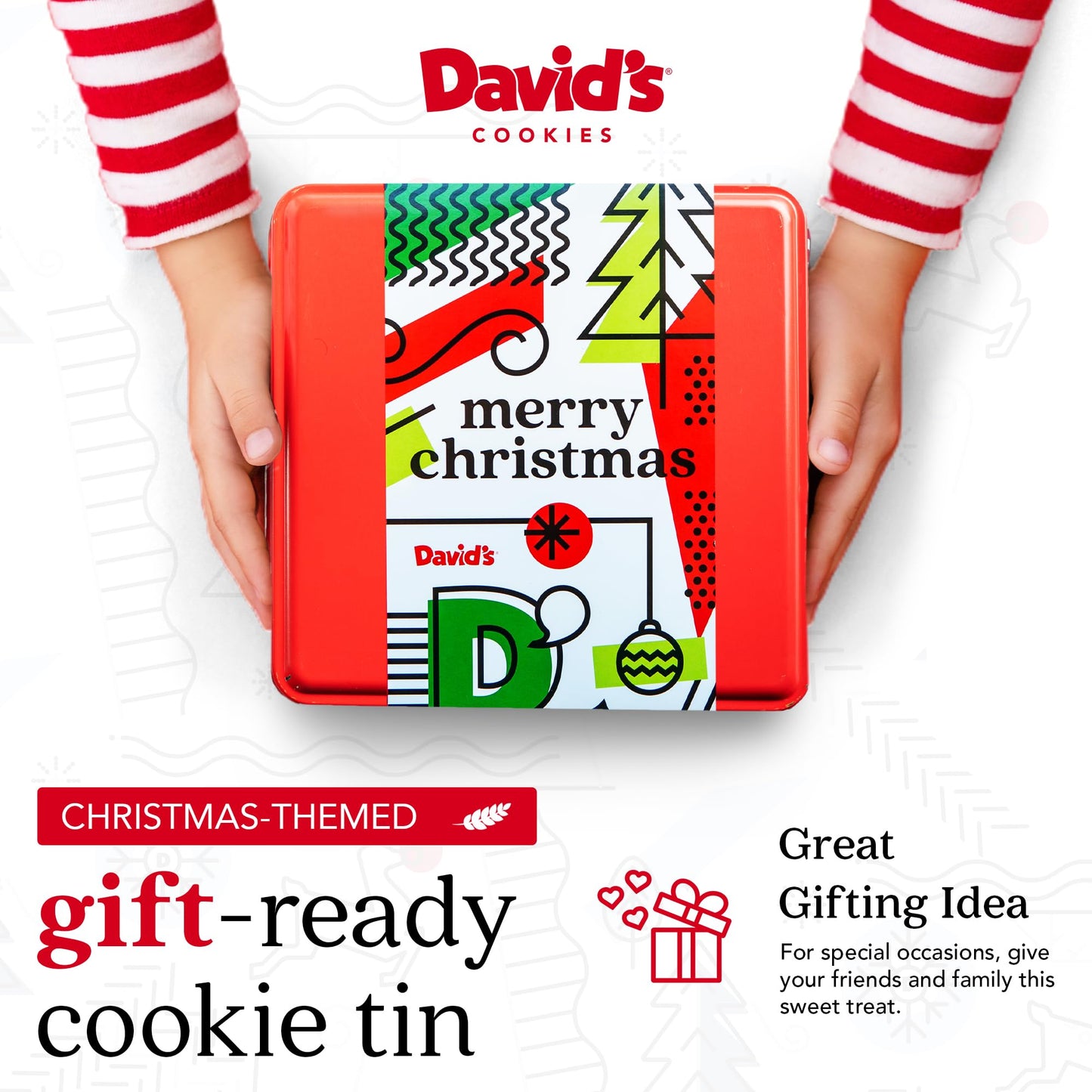 Davids Cookies Gourmet Chocolate Chunk Cookies in Merry Christmas Tin - 1lb, All Natural, No Preservatives, Handmade Gift Basket