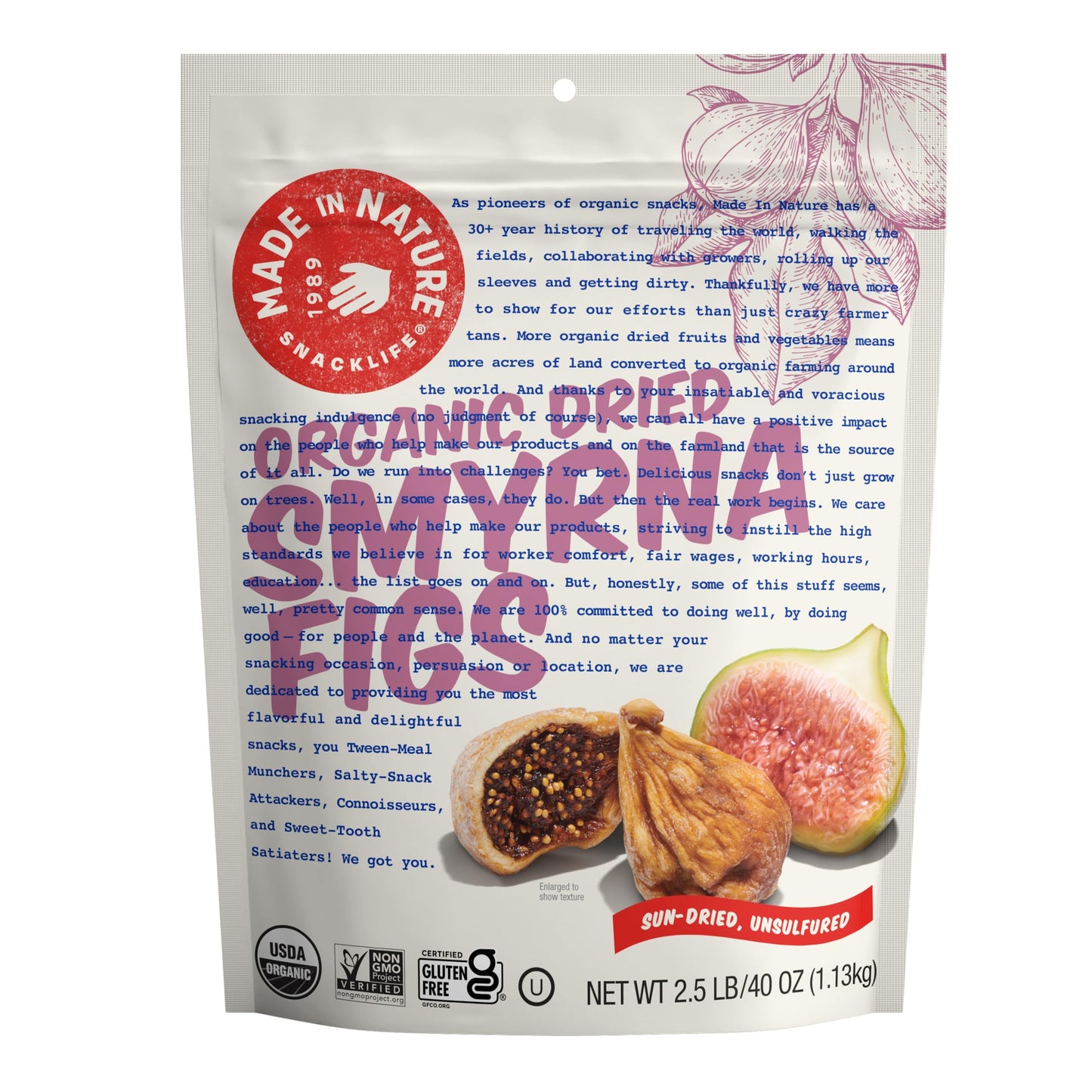 Made In Nature Organic Dried Turkish Smyrna Figs, 40 Ounce (Pack of 1) - Vegan Snack, Non-GMO, Unsulfured, Gluten Free, Kosher