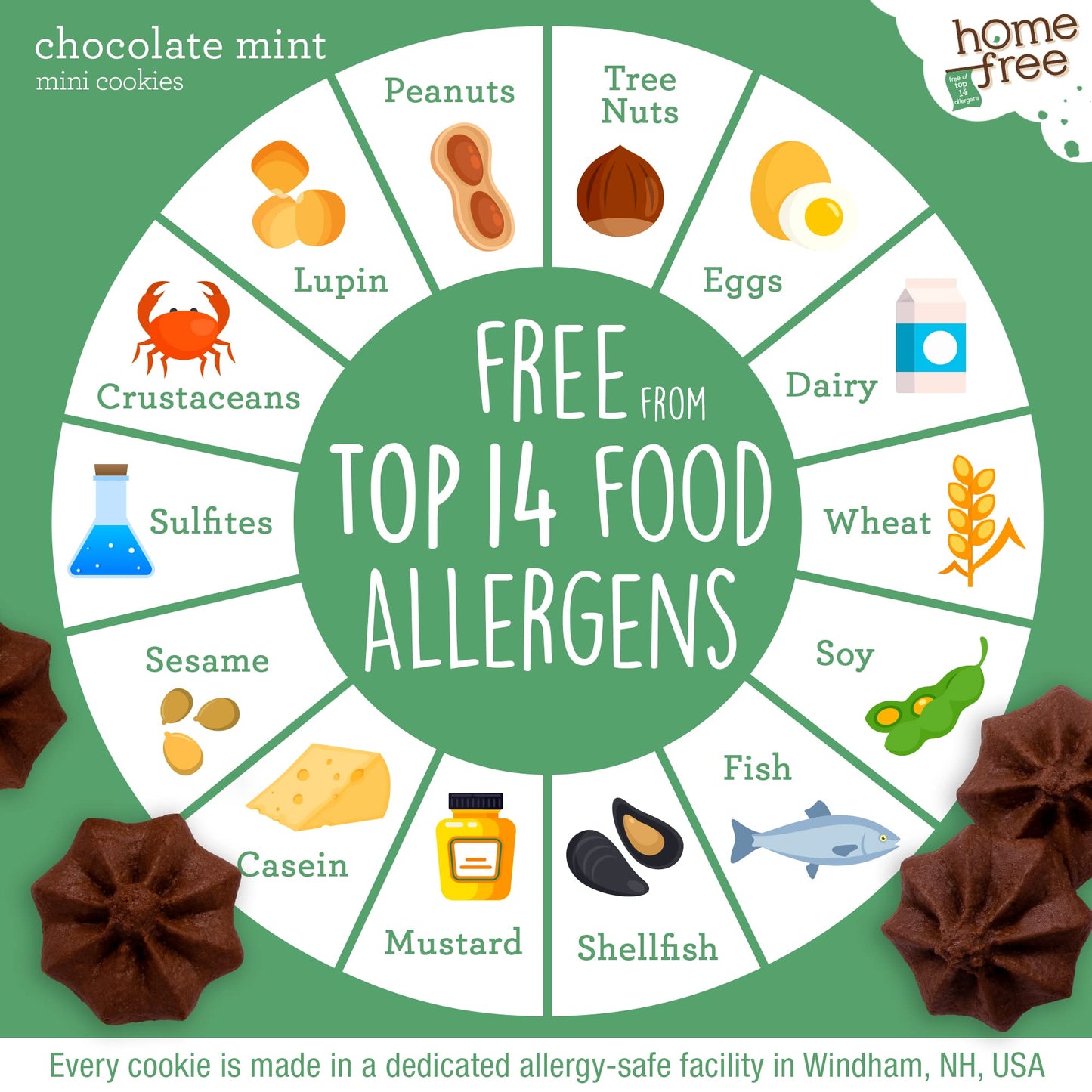 Homefree Chocolate Mint Mini Cookies, Gluten Free, Nut Free, Vegan, Individually Wrapped Packs, School Safe And Allergy Friendly Snack, 0.95 Oz. (Pack Of 30)