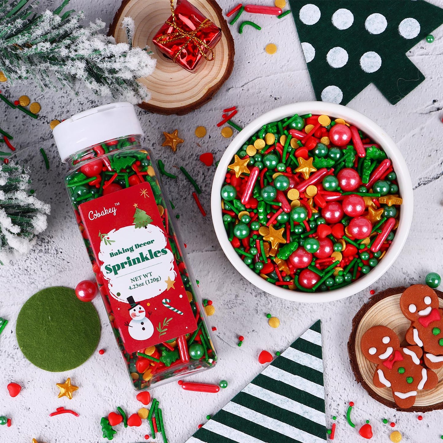 Christmas Sprinkles For Cookies, Red And Green Sprinkles With Green Tree & Gold Star, Perfect For Christmas Dessert Party 4.23 O