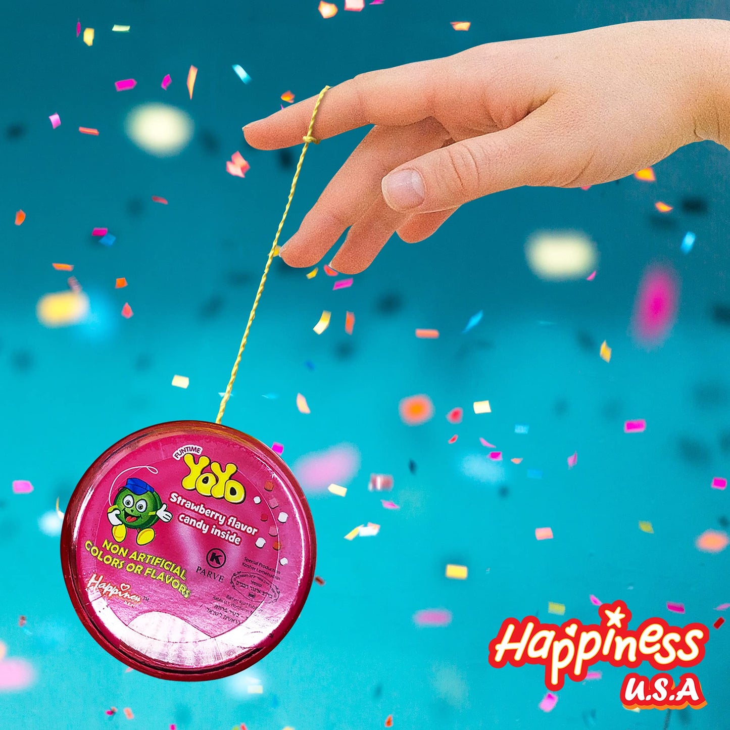 Happiness USA YoYo FIlled with Strawberry Hard Candy Pack of 12 | Novelty Toy & Individually Wrapped Candy Variety Pack | No Art