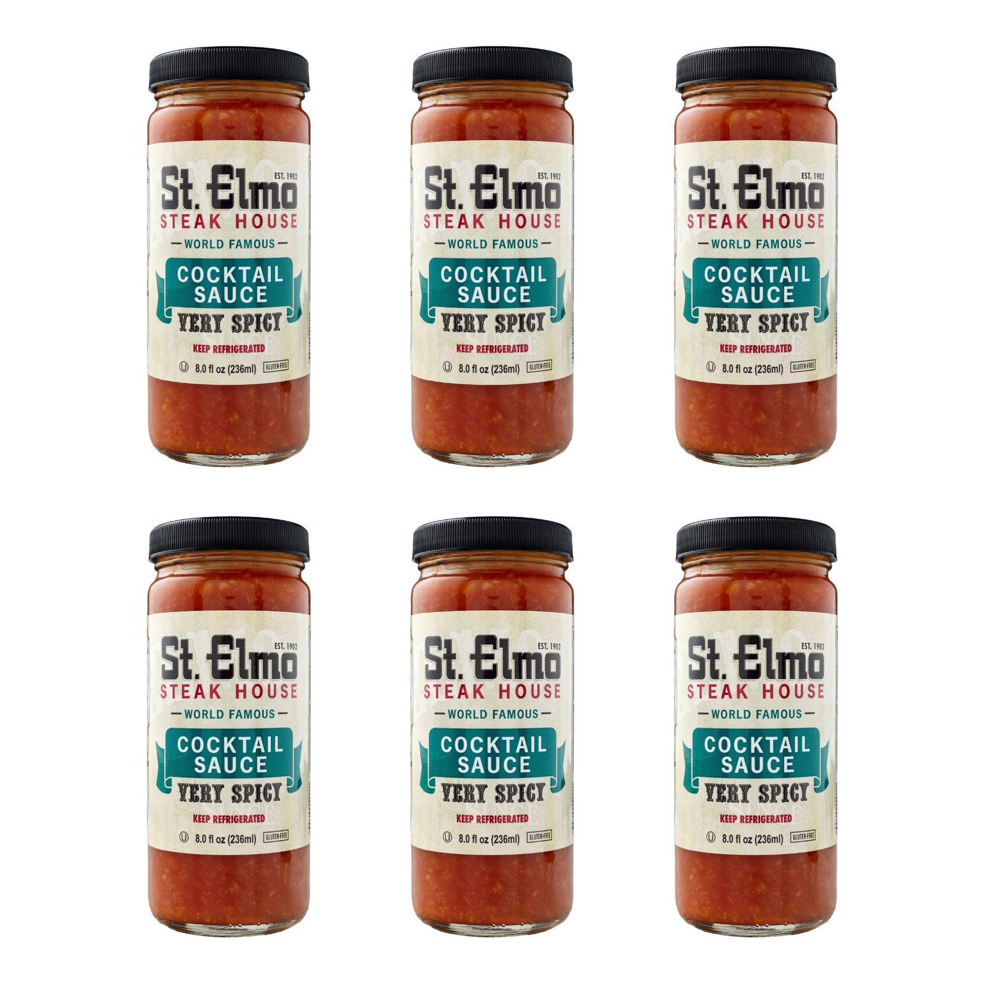 St Elmo Cocktail Sauce, Extra Spicy Seafood Sauce for Shrimp, 8 Fl Oz (6 Pack)
