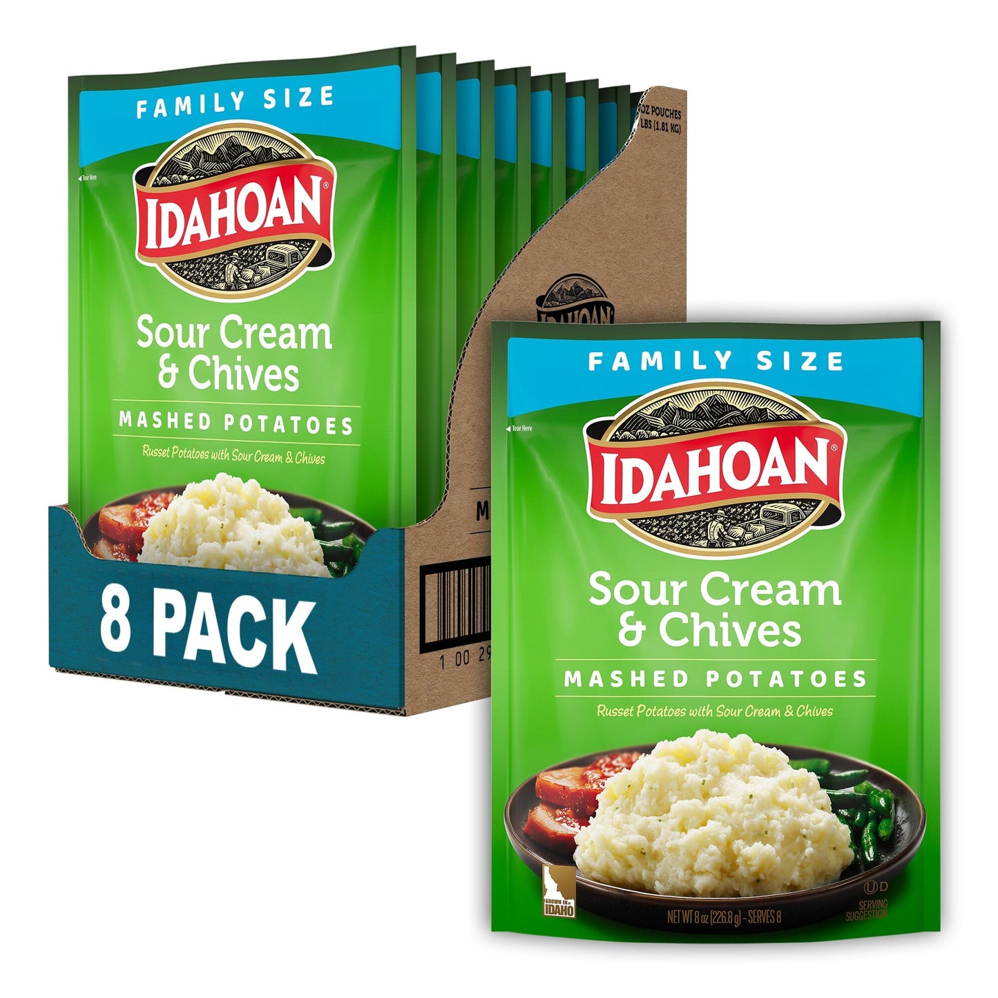 Idahoan Sour Cream & Chives Mashed Potatoes, Naturally Gluten-Free, 100% Real Idaho Potatoes, 8 servings per bag, 8 ounce (Pack 