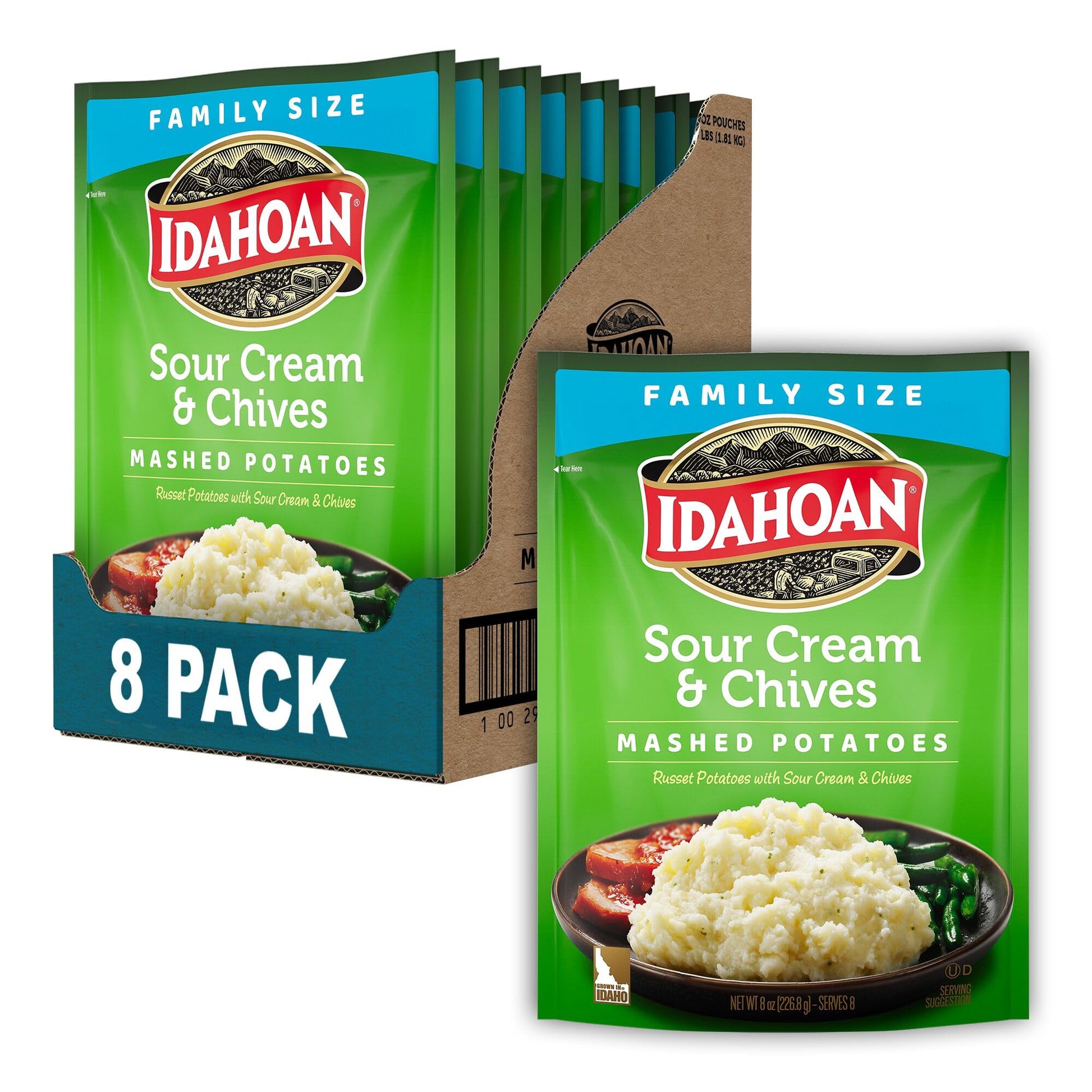 Idahoan Sour Cream & Chives Mashed Potatoes, Naturally Gluten-Free, 100% Real Idaho Potatoes, 8 servings per bag, 8 ounce (Pack 
