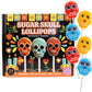 Sweetzo Halloween Sugar Skull Candy Lollipops  Individually Wrapped Dia De Los Muertos Suckers  Strawberry  Orange and Blueberry Flavored (24 Pieces)