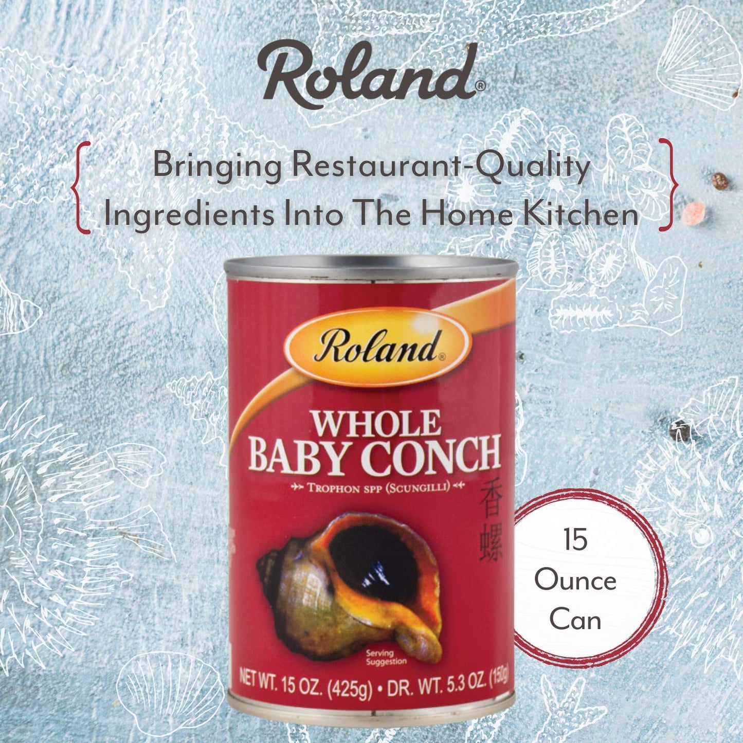 Roland Foods Whole Baby Conch in Water, 15 Ounce Can, Specialty Imported Food