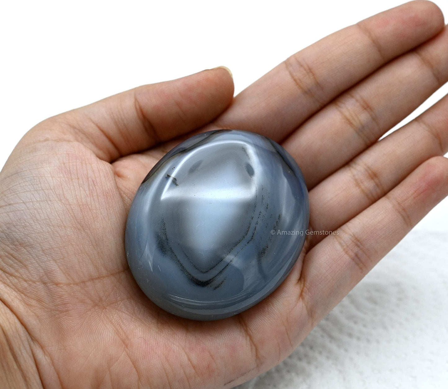 Dendrite Agate Palm Stone - Pocket Massage Worry Stone For Natural Body Chakra Balancing, Reiki Healing And Crystal Grid