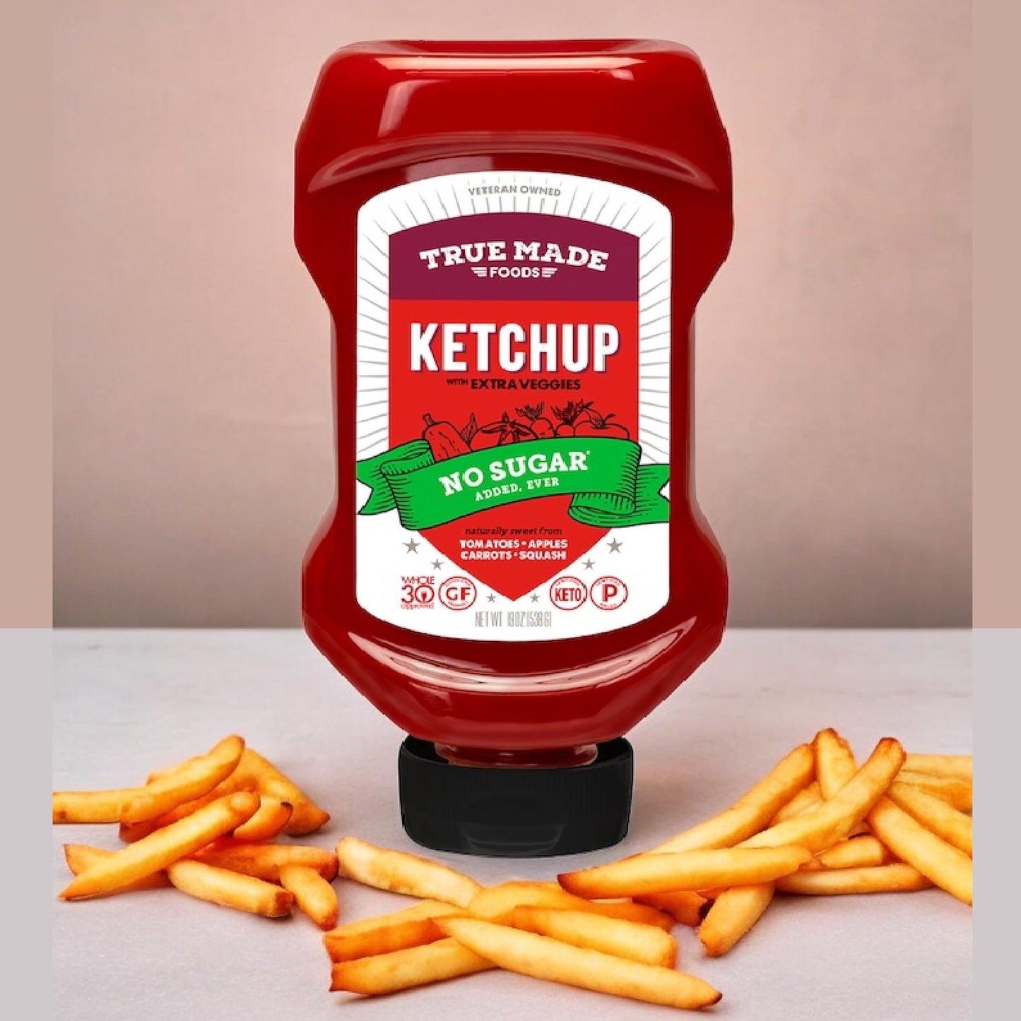 True Made Foods No Sugar Added Ketchup With Extra Veggies, 18.5 Oz