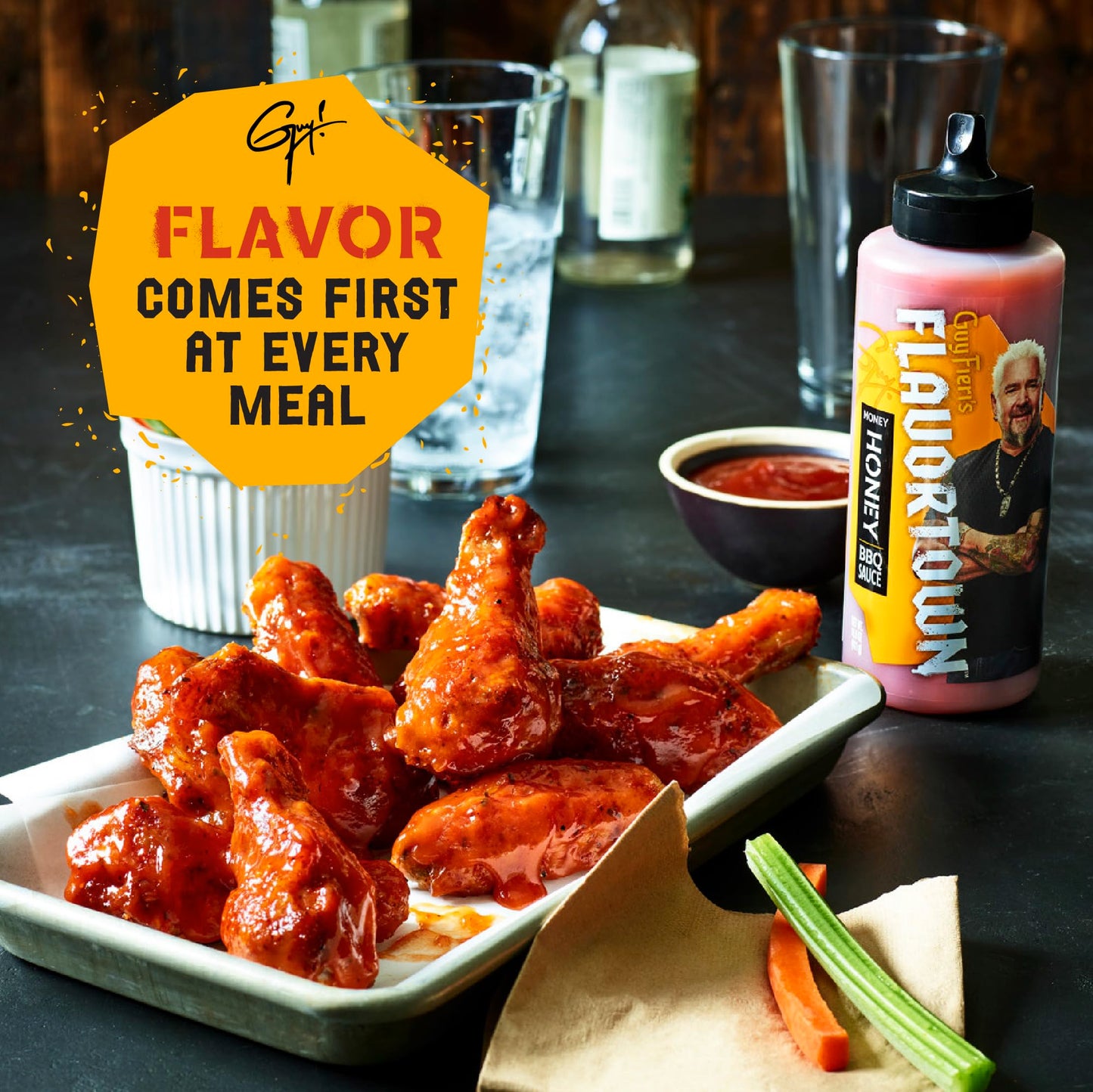 Guy Fieris Flavortown Bbq Sauce Variety Pack - Honey Bbq Sauce, Smokey Bbq Sauce, Barbecue Sauce Set, For Chicken Wings & Ribs -