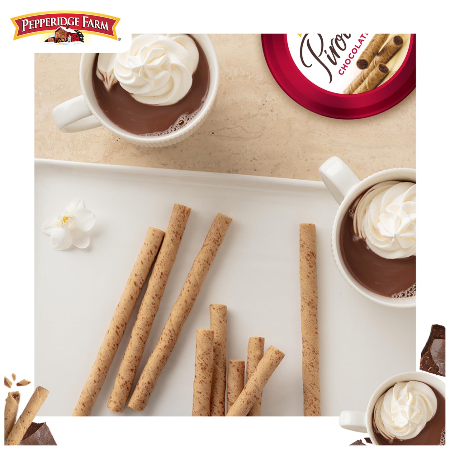 Pepperidge Farm Pirouette Cookies, Chocolate Fudge Créme Filled Wafers, 13.5 Oz Tin