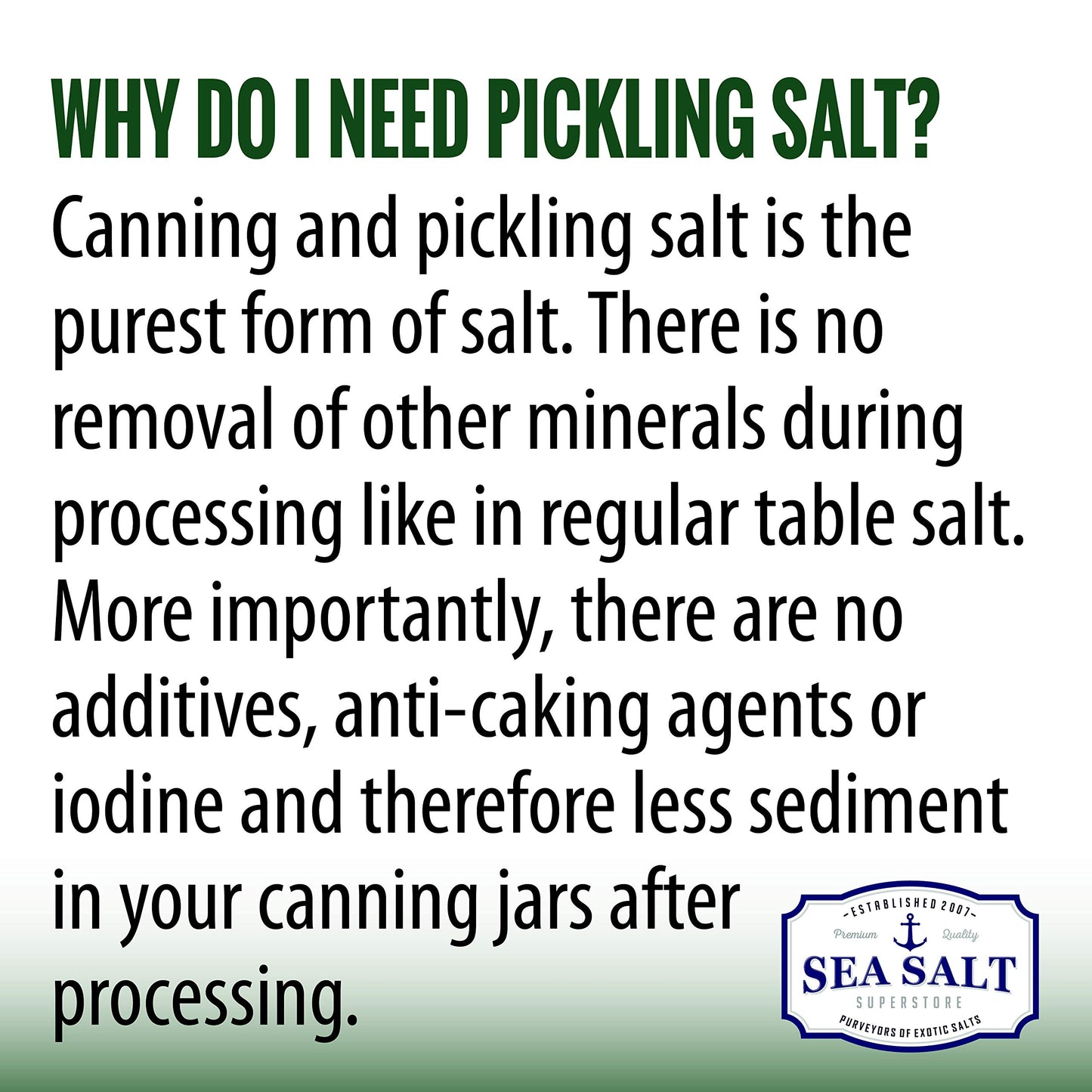 Pickling & Canning Sea Salt - Fine Grain Salt for Home Curing - Non-Iodized, Gluten Free, No Additives, No Bleaching - Kosher Ca