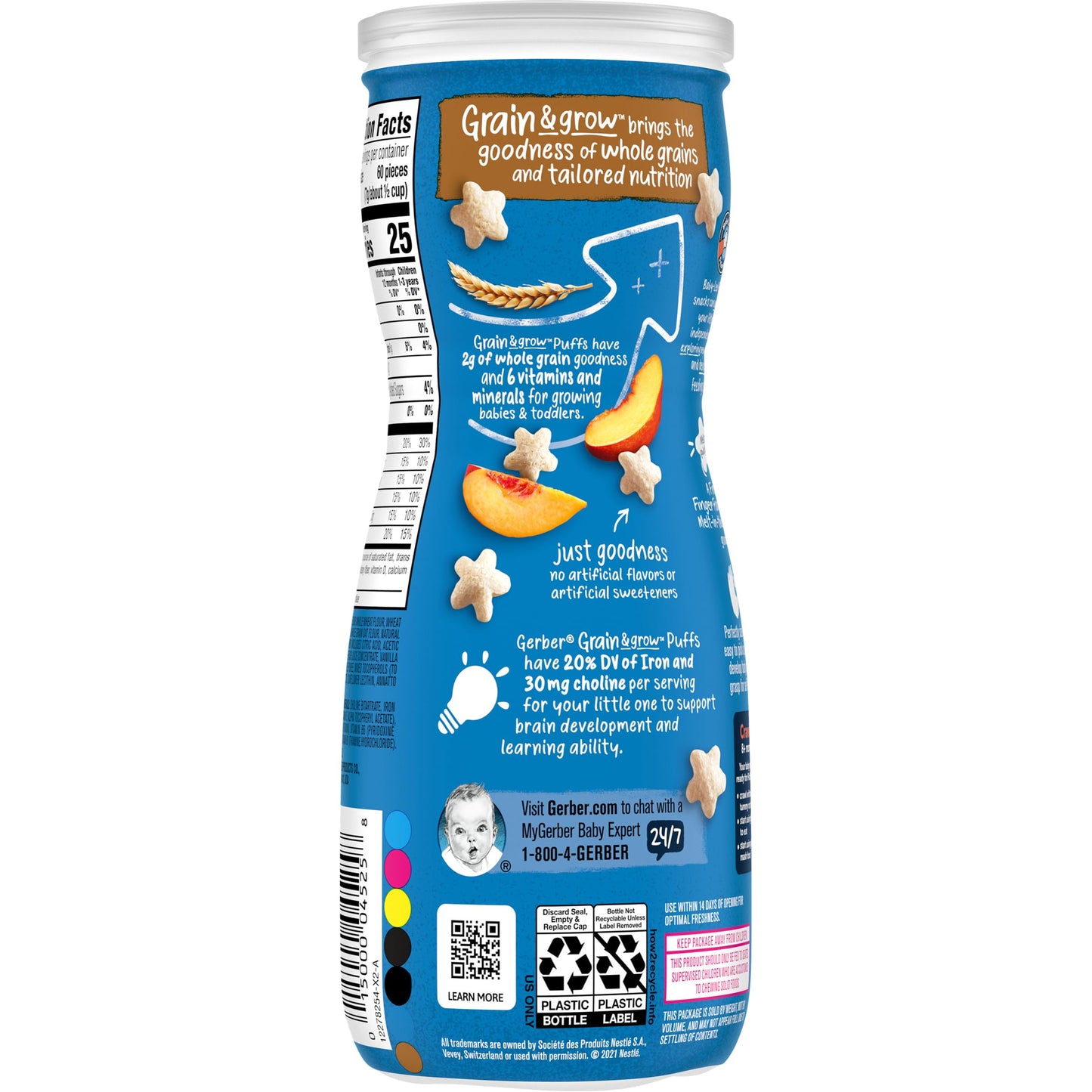 Gerber Puffs Cereal Snack, Peach,1.48 Ounce(Pack Of 6)