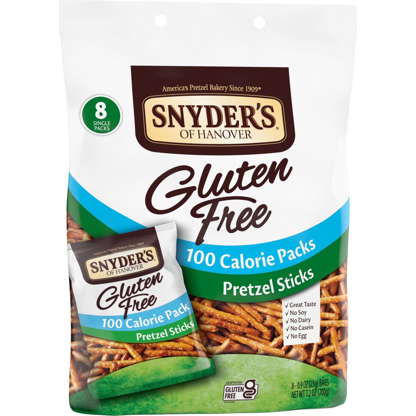 Snyder s of Hanover Gluten Free Pretzel Sticks, 100 Calorie Individual Packs, 8 Ct (Pack of 2)