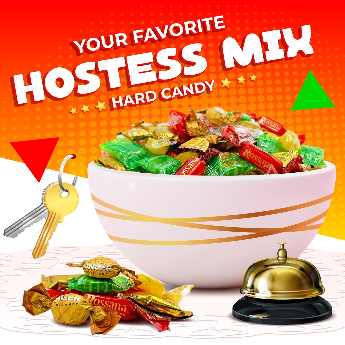 Hostess Hard Candy Assortment - Key Lime, Cinnamon Starlights, Lemon Drops, Ginger (1 Pound Bag - Approx. 80 Count)