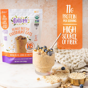 Oatsome PBfit Overnight Oats - Peanut Butter Flavor with Chia Seeds, Flax Seeds and Hemp Seeds - Gluten Free Oatmeal with 11g of