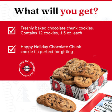 Davids Cookies Gourmet Chocolate Chunk Cookies - 1 lb Fresh Baked in Holiday Tin - Handmade, All Natural, No Preservatives