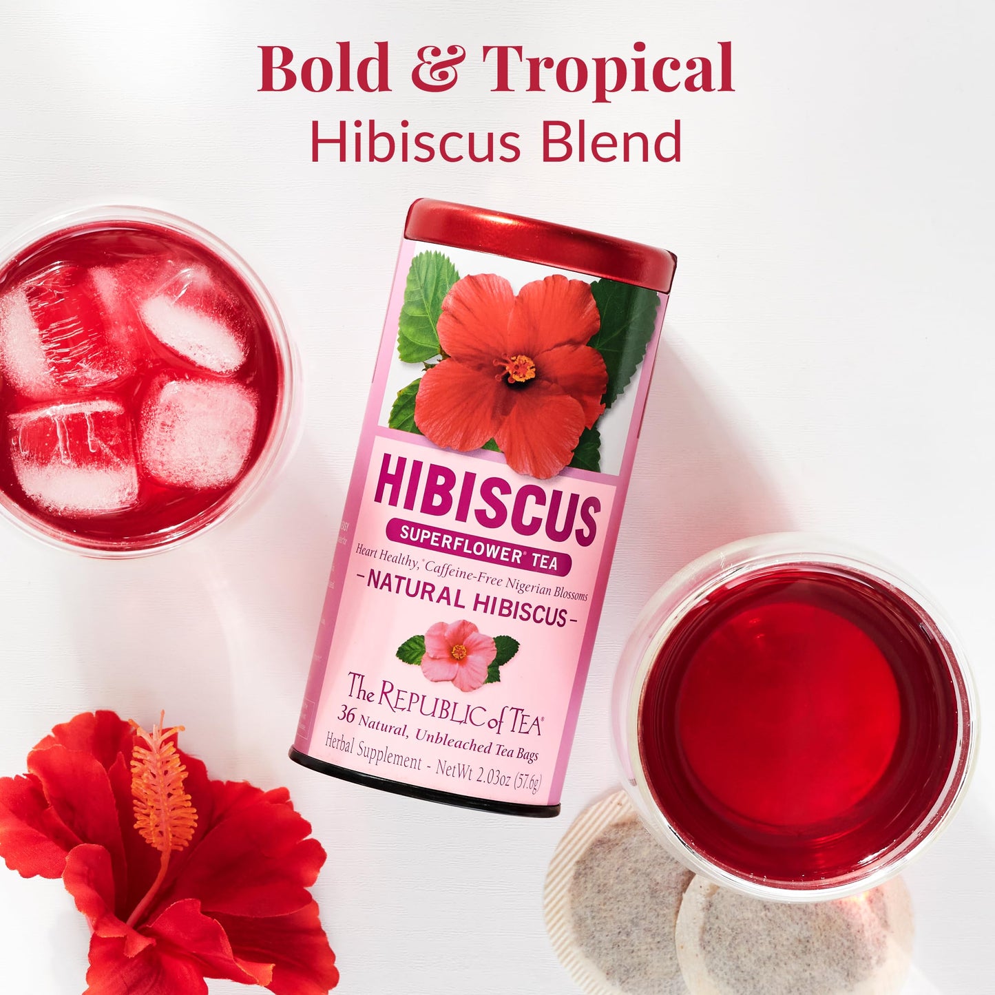 The Republic of Tea Natural Hibiscus SuperFlower Tea - 36 Tea Bags - Red - Model mp-40440