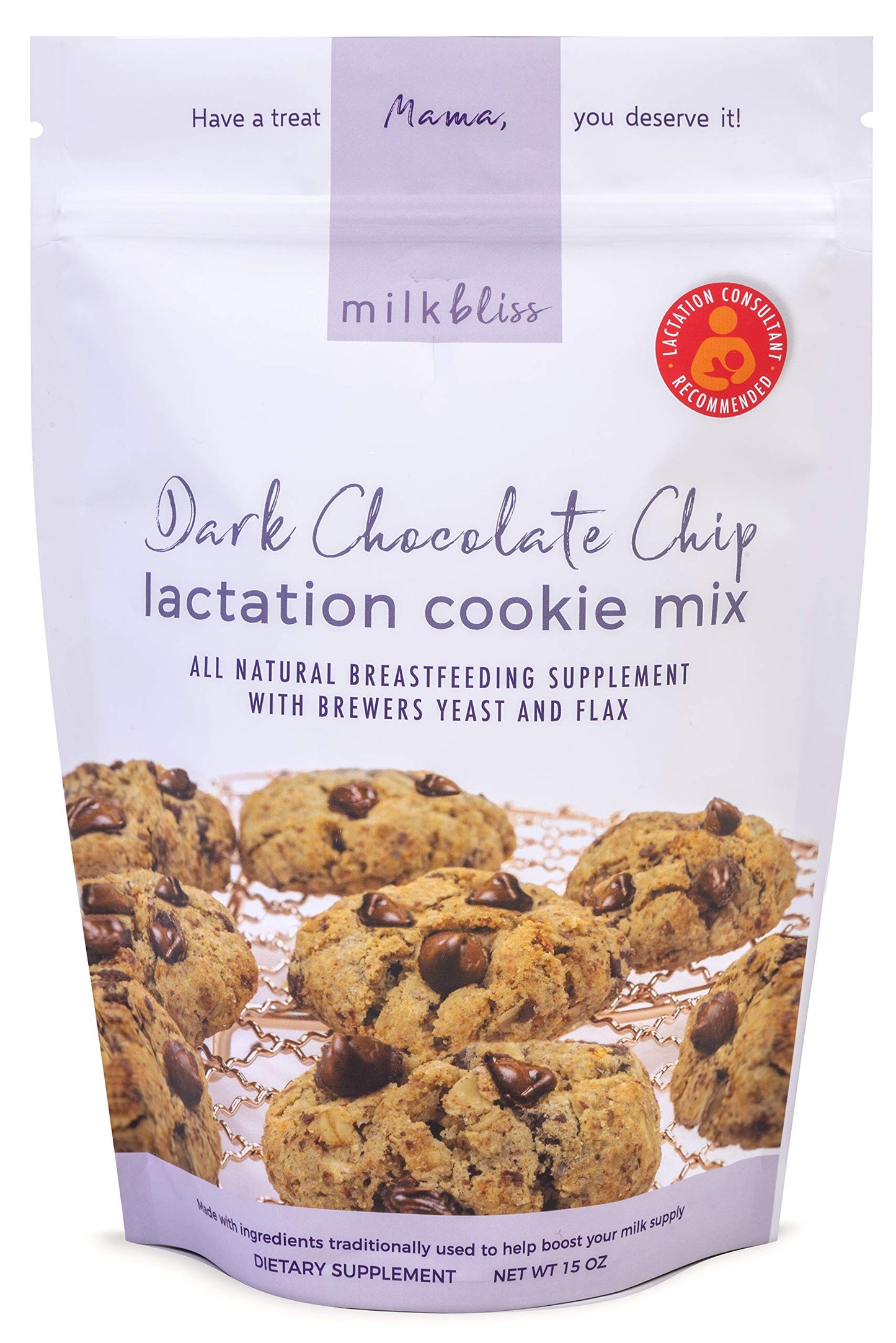 MilkBliss Dark Chocolate Chip Lactation Cookie Mix- Oatmeal Breastfeeding Cookie Supplement Support for Milk Supply Increase 15 