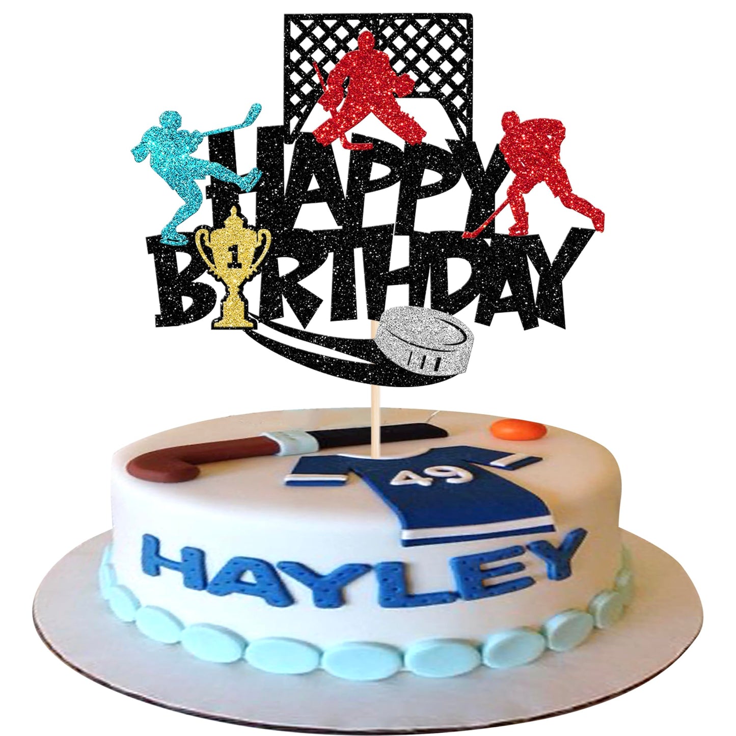 Rsstarxi Hockey Cake Topper, Glitter Ice Hockey Player, Cardstock, Design 4 Black, Perfect for Birthday Party Decorations